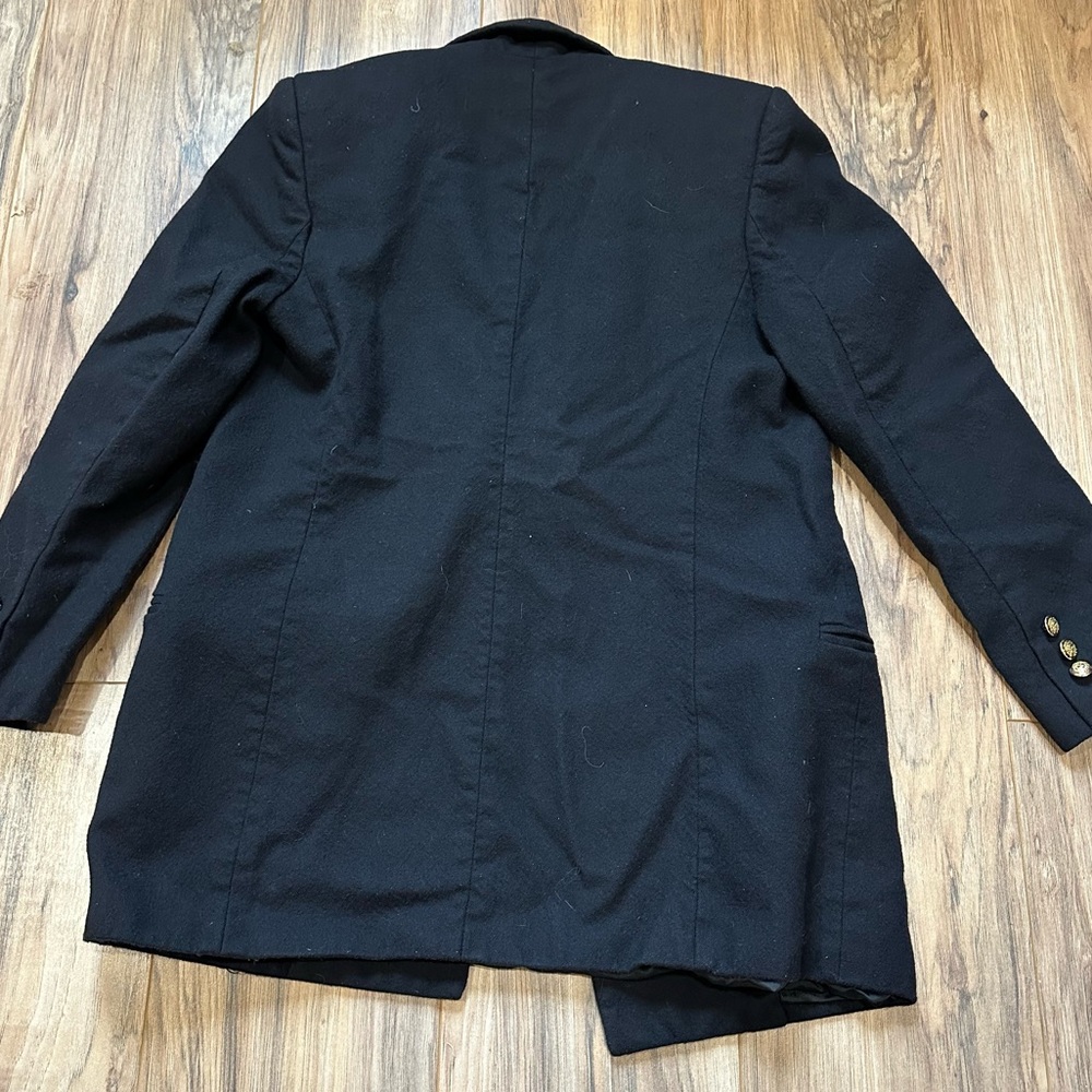 Black Wool Pea Coat with Gold Buttons - Picture 2 of 7